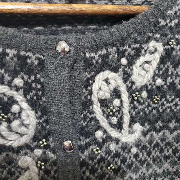 Eddie Bauer Fair Isle button up sweater cardigan wool gray - Picture 4 of 7